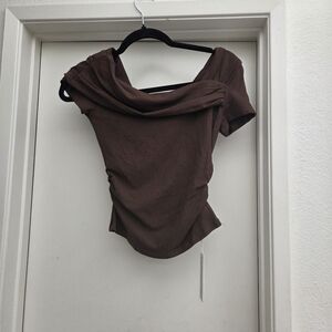Off-Shoulder Brown Ruched Crop Top